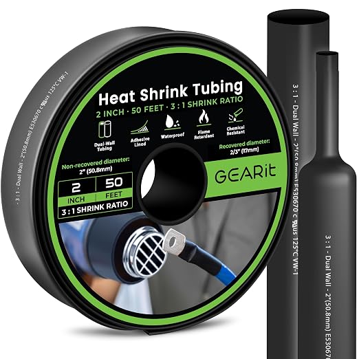 GEARit 2 inch Heat Shrink Tubing 50 Ft, 3:1 Adhesive Lined Dual Wall Waterproof Marine Grade Electrical Wire Wrap, UL Listed Heat Shrink Tube for Cable Repair Automotive Boat