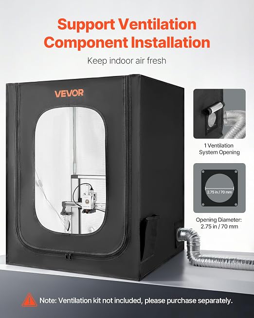 VEVOR 3D Printer Enclosure, Dustproof Waterproof Large Oxford Cloth 3D Printer Tent, Constant Temperature Protective Case with LED Lighting, Compatible with Creality/ELEGOO/Anycubic Popular Models