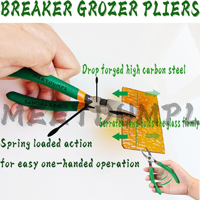 Stained Glass Kit，Stained Glass Supplies，Glass Cutters Tools,Heavy Duty Glass Running Pliers，Wheeled Glass Nippers，Breaker Grozer Pliers，Glass Cutter，for Stained Glass,Mosaics,Fusing,Breaking (7)