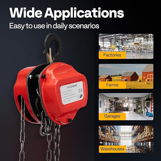 VIVOHOME Chain Hoist 2 Ton 10ft Red, Mini Chain Hoist 4400Lbs, Heavy Duty Pulley Hoist with G80 Manganese Steel Chain, Manual Chain Fall for Garages, Warehouses, and Automotive Tasks