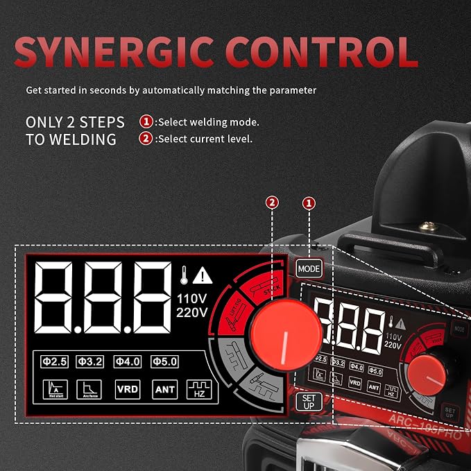 195Amp Stick Welder，ARC/Pulse Stick/Lift TIG/Pulse TIG 4-in-1 Multiprocess Welder，110/220V Dual Voltage，Synergic Control IGBT Inverter with Portable Welding Machine(BLACK)