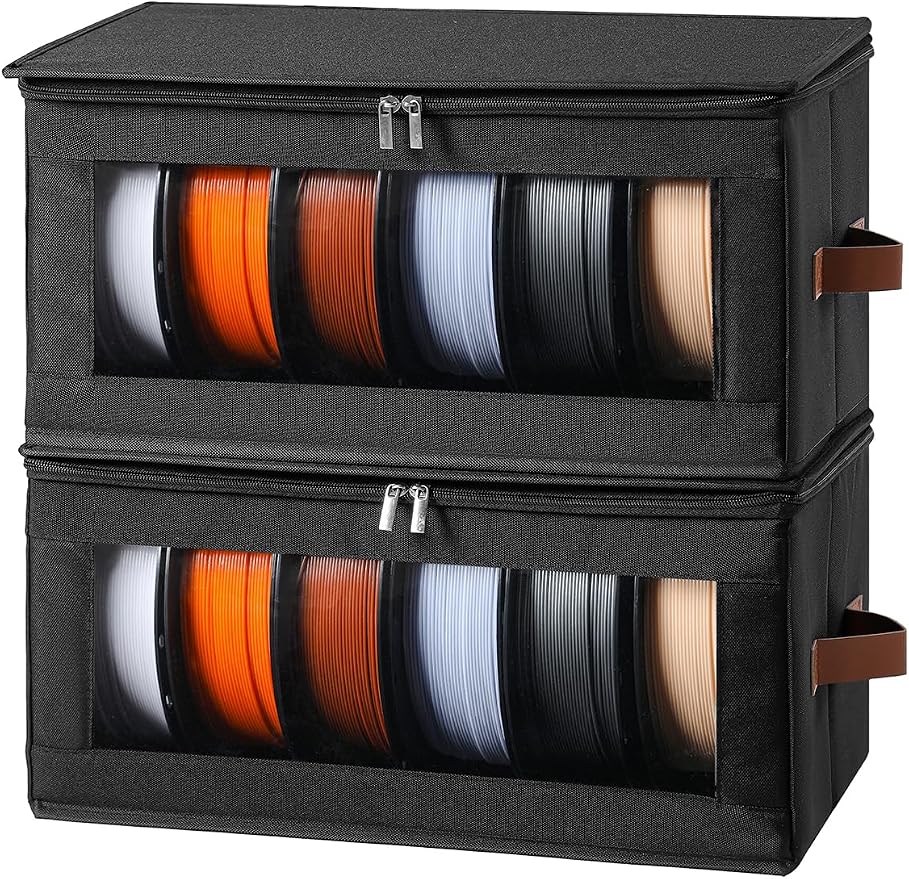 Qozary Filament Storage Box - 2 Pack 3D Printer Filament Storage Containers with Desiccants, Holds Up to 12 Rolls, 5D Printing Accessories Holder Rack for Home, Office Workshop, Studio