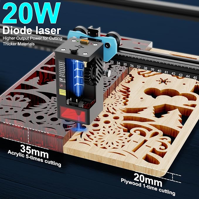 Twotrees TTS-20 Max 20000mW Laser Engraver and Cutter Machine,23.62" x 23.62" Bed Size,10000mm/min Speed,Laser Engravering Machine for Wood,DIY,Glass,Metal,Acrylic