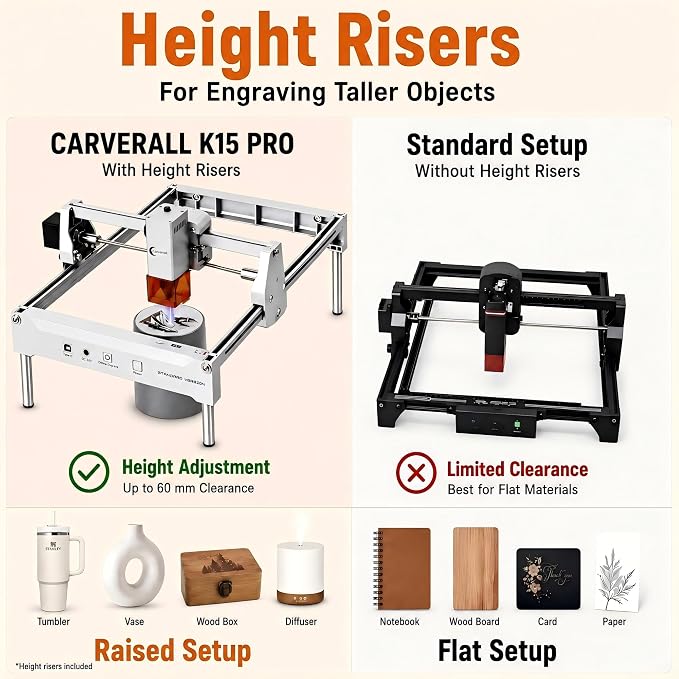 Laser Engraver 12W Laser Engraving Machine for Wood Metal Acrylic Glass Stone, DIY CNC Portable Laser Cutter 7.9" x 11.8" (Near A4) Offline Engraving Carverall K15 Pro Silvery, 12000mW, Class 1