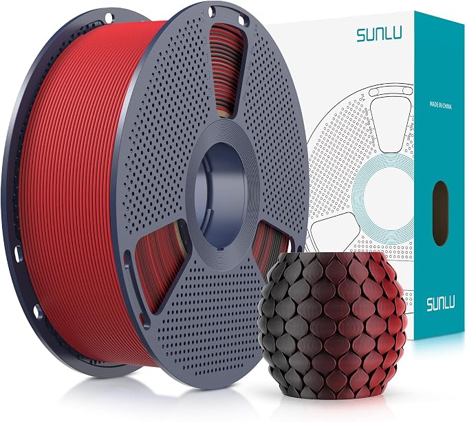 SUNLU Dual Color Matte PLA Filament 1.75mm, Matte 3D Printer PLA Filament, PLA Filament 1kg Spool (2.2lbs), Dimensional Accuracy +/- 0.02mm, Black Red