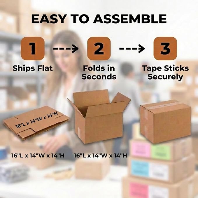 BOX USA Shipping Boxes 16"L x 14"W x 14"H, 25-Pack Medium Corrugated Cardboard Boxes for Shipping, Mailing, Packing, Packaging and Storage