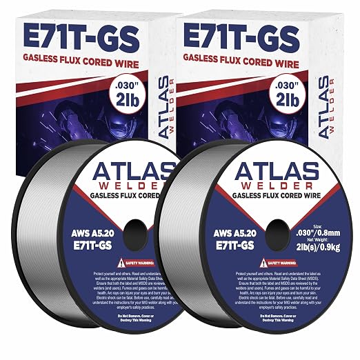 ATLASWELDER Flux Core Welding Wire, E71T-GS .030 Inch 2LB, Gasless Mild Steel MIG Welding Wire with Low Spatter for All Position Welding (2 Pack)