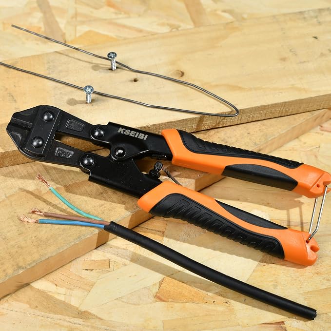 KSEIBI 141610 Mini Bolt Cutters 8 inch - Spring Loaded, CR-V Steel, Sharpened Cutting Edge, Wire Cutter, Snips Clippers, One Hand Operation, Small and Portable Design with Soft Grip Anti-Slip Handle