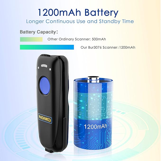 NADAMOO Wireless Barcode Scanner Compatible with Bluetooth Function, 2.4G Wireless & Wired 3-in-1 Bar Code Scanner Portable USB CCD Reader, Work with iPhone iPad Android Windows Mac OS-Dark Blue