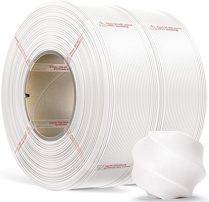 PLA Basic, Pre-Dried Refill Filament 2-Pack Bundle (2kg/4.4lbs) for Reusable Spools, 1.75mm Spool-Less Bulk PLA 3D Printing Filament, Compatible with Bambu Lab 3D Printers – White x 2