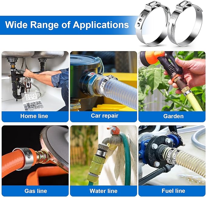 170PCS Single Ear Hose Clamps,11Sizes 5.8-33.1mm 304 Stainless Steel Stepless Hose Pex Crimp Cinch Rings Assortment Kit with Ear Clamp Pincer for Auto, Home, Pipe, Plumbing, Fuel Line, Garden