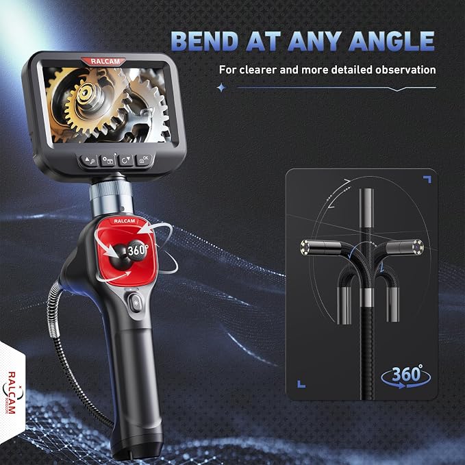 4-Way 360° Articulating Borescope 6.2mm + Endoscope Camera Compatible with iPhone & Android for Engine, Pipe & HVAC Inspection