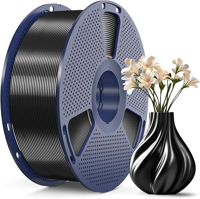 SUNLU 3D Printer Silk Filament,Shiny Silk PLA Filament 1.75mm, Smooth Silky Surface, Great Easy to Print for 3D Printers, Dimensional Accuracy +/- 0.02mm, Silk Black 1KG
