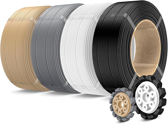 SUNLU PLA+2.0 3D Printer Filament Refill 1.75mm, 4 Packs, 4KG | Stronger PLA+ Filament, No Spool Refill, Compatible with Bambu Lab 3D Printers, Black+White+Grey+Oak