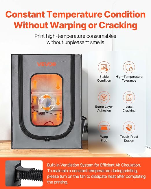 VEVOR 3D Printer Enclosure with Ventilation, Dustproof Waterproof Oxford Cloth Resin 3D Printer Tent, Constant Temperature Protective Case with LED, Compatible with Photon Mono/Mars 3, FDM/LCD Printer