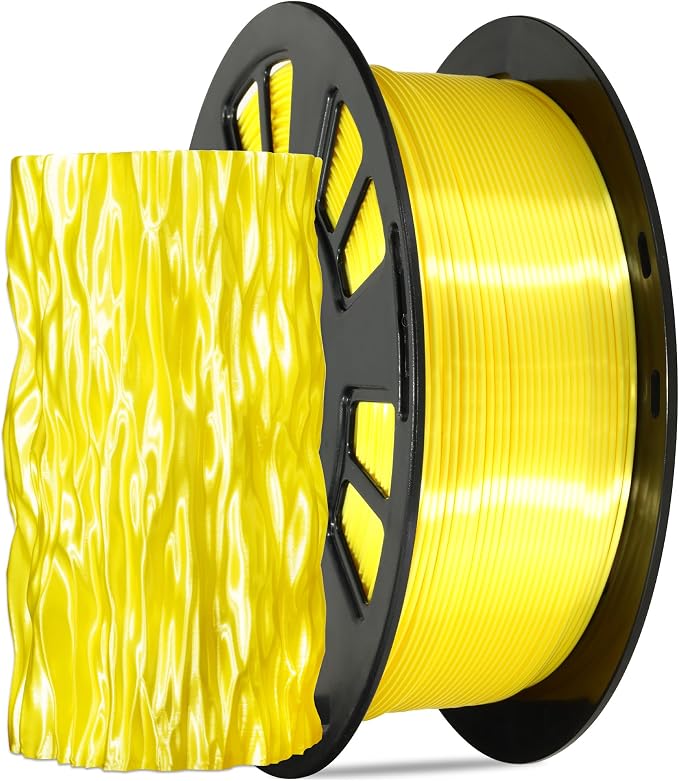 Silk Yellow PLA Satin Shiny 3D Printer Filament, 1.75mm Diameter 1kg Spool 2.2lbs for FDM 3D Printers