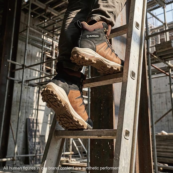 SUREWAY Men's 6" Waterproof Work Boots - Soft Toe,Leather Lace Up,EH Rated, Slip Resistant Outsole for Construction, Roofing & Hunting Work Boots
