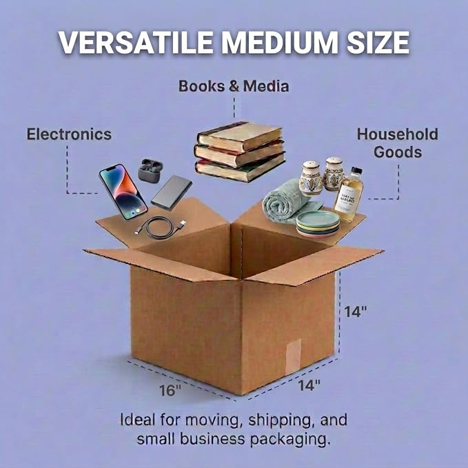 BOX USA Shipping Boxes 16"L x 14"W x 14"H, 25-Pack Medium Corrugated Cardboard Boxes for Shipping, Mailing, Packing, Packaging and Storage