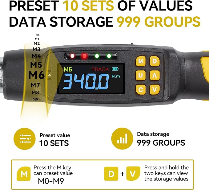 1/2 Drive Digital Torque Wrench with Adapters, 12.5-250 ft-lb (17-340 Nm), ±2% Accuracy, 72-Tooth Ratchet Head, Buzzer & LED Alerts, for Truck, SUV, Tires, Lug nuts & Wheels