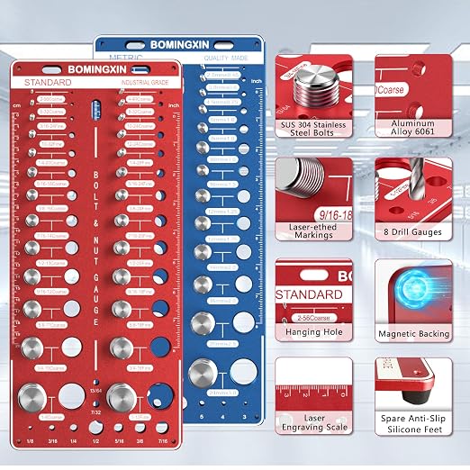 Upgrade Thread Checker, 70 Nut and Bolt Thread Checker with Magnetic Base & Wall-Mountable, Bolt Size Finder with 26 Standard & 26Metric & 18 Drill Bit Gauge, Bolt and Nut ldentifier Gauge