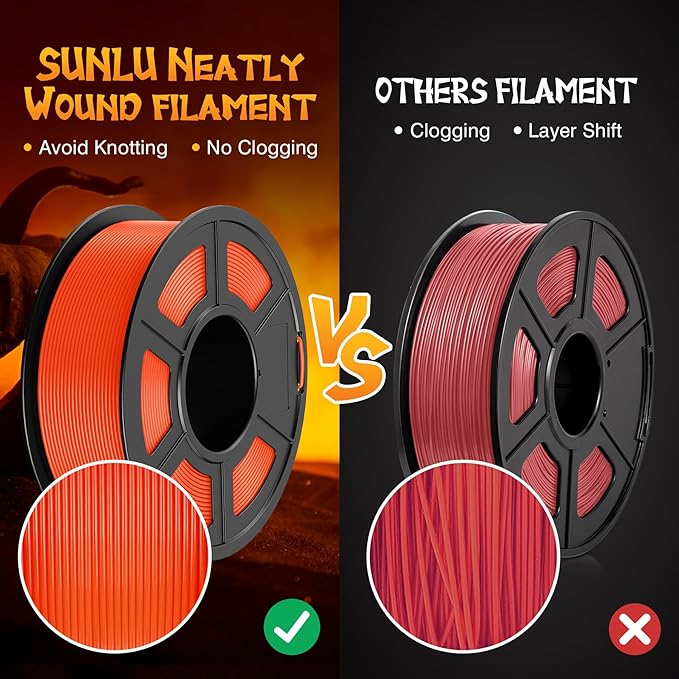 SUNLU Fluorescent PLA 3D Printer Filament, PLA Filament 1.75mm, Brighter Color for Halloween Decoration, Neatly Wound Filament, Fit Most FDM 3D Printer, 1kg Spool, Fluorescent Orange