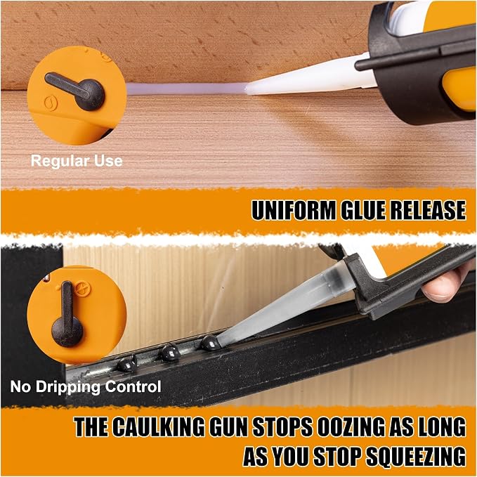LONNYS Dripless Caulking Gun Kit for Kitchen Bathroom Window High Thrust Ratio Hand Caulk Gun