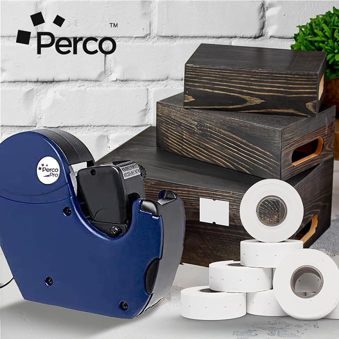 Perco 2 Line Removable Adhesive Labels - 6,000 Blank Price and Date Gun Labels for Perco 2 Line Price and Date Guns - 8 Rolls, 1 Sleeve - Made in USA