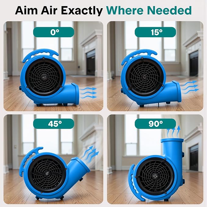 SereneLife Air Mover Blower Fan 1000 CFM – Powerful High Performance 3-Speed Fan for Floor & Carpet Drying, Portable Floor Fan w/Adjustable Tilt, Plug Multiple Units for Home Garage & Restoration Use