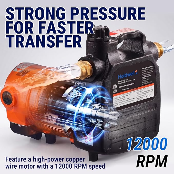HoldwellS Cast Iron Water Transfer Pump 115V AC, 1600 GPH, 1/2HP, 120FT H | Portable Pump with Carbon Brush, Filter, Brass Connectors, for Garden, Rain Barrel, Pool, Pond, Hot Tub, Aquarium Draining