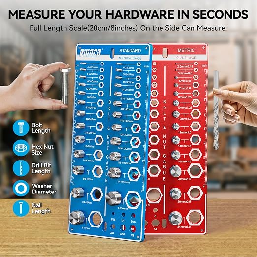 62 Nut and Bolt Thread Checker Standard and Metric, Bolt Size and Thread Gauge with 25 SAE & 25 Metric & 12 Drill Bit Gauge,Bolt and Nut Identifier Gauge for Nut Bolt Size Finder in Narrow Tricky Area