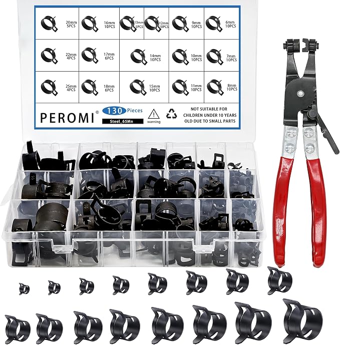 130Pcs 6-25mm Spring Band Hose Clamps With 6 Pack 17-19mm T-Bolt Hose Clamp