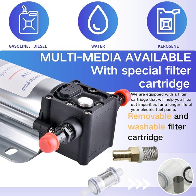 Fuel Transfer Pump Kit with Carrying Case, 12 Volt Electric Fuel Transfer Pump, High Efficiency Self-priming Pump for Pumping Gasoline, Diesel, Kerosene, Water and Liquids