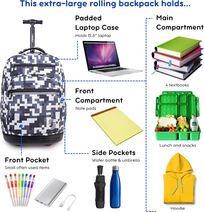 J World Sundance Laptop Rolling Backpack for Girls Boys. Roller Bookbag with Wheels, 20 Inch, Camo