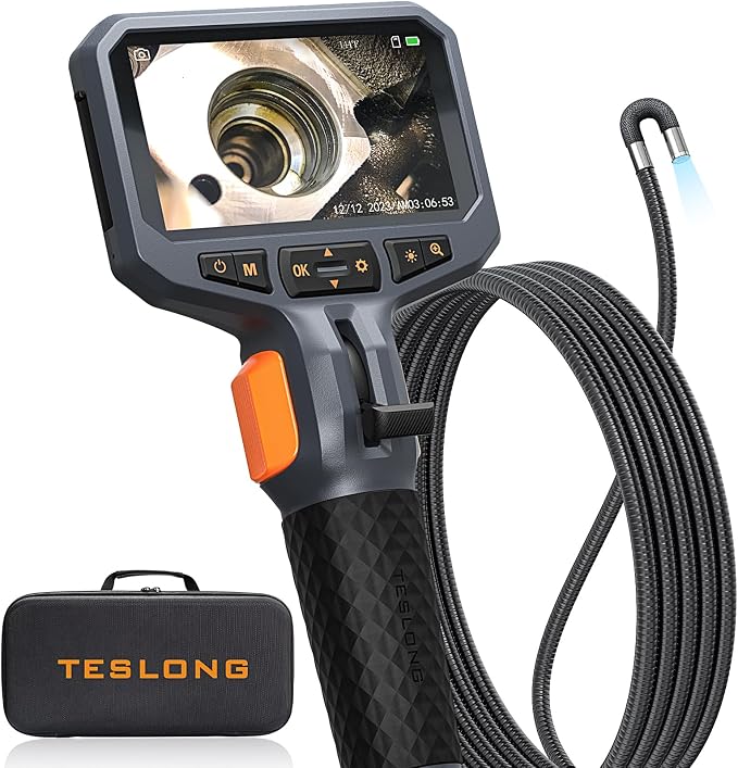 Teslong 10FT Articulating Borescope with Light, 0.25inch Two-Way Mechanic Endoscope Inspection Camera with Articulated Probe, Flexible Fiber Optic Snake Scope Cam for Wall Automotive Engine Inspect
