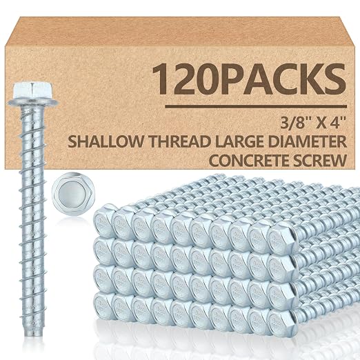 Tandefio 120 Pack 3/8" x 4" Concrete Screw Anchors Galvanized Large Diameter Heavy Duty Plated Concrete Anchors for Masonry Brick Anchoring Block Decking Framing Hex Drive