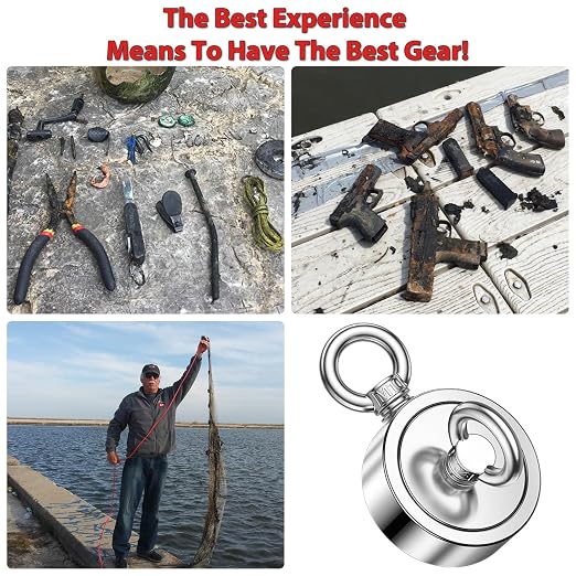 FINDMAG Double Sided Magnet Fishing Kit with Rope, Fishing Magnets 1000 lbs Pulling Force Fishing Magnets for Retrieving Items in River, Lake, Beach, Lawn, 2.95" Diameter