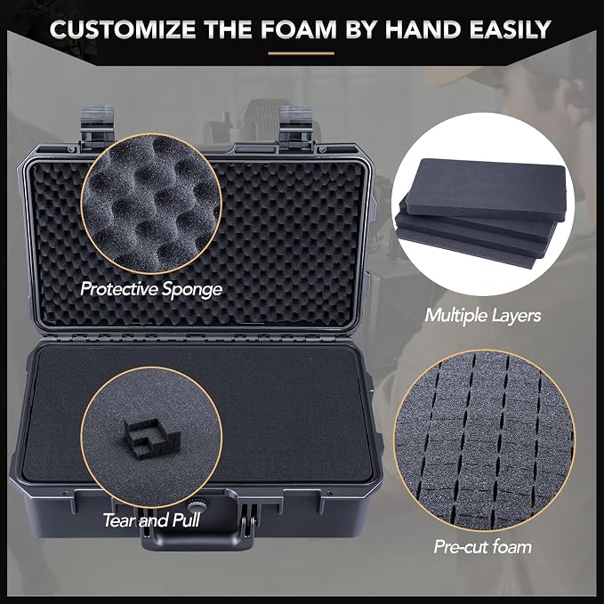 Lykus HC-5110 Large Waterproof Hard Case with Foam, Interior Size 20x11.4x6.7 inch, Suitable for gun,electronic equipment and more