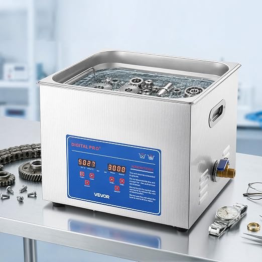 VEVOR Ultrasonic Cleaner 15L-Class Capacity Ultrasonic Parts Cleaner 40kHz, Digital Time and Temp Control, Stainless Steel Ultra Sonic Cleaning Machine with Cleaning Baskets, for Auto Parts, Glasses