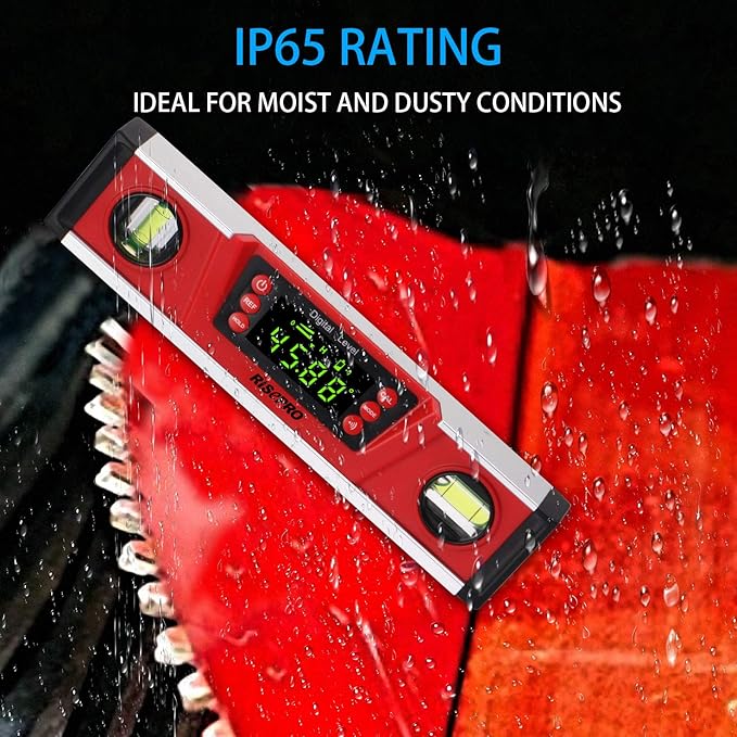10-Inch Digital Torpedo Level and Protractor IP54 Protected Electronic Bubble Inclinometer, Angle Finder, Gauge w/Large VA Display & V-Groove Base DL135N