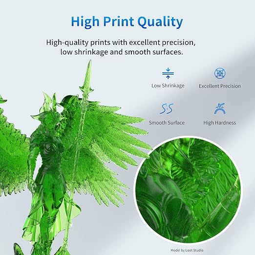 ANYCUBIC 3D Printer Resin, 405nm SLA UV-Curing Resin with High Precision and Quick Curing & Excellent Fluidity for LCD 3D Printing (Clear Green, 1kg)