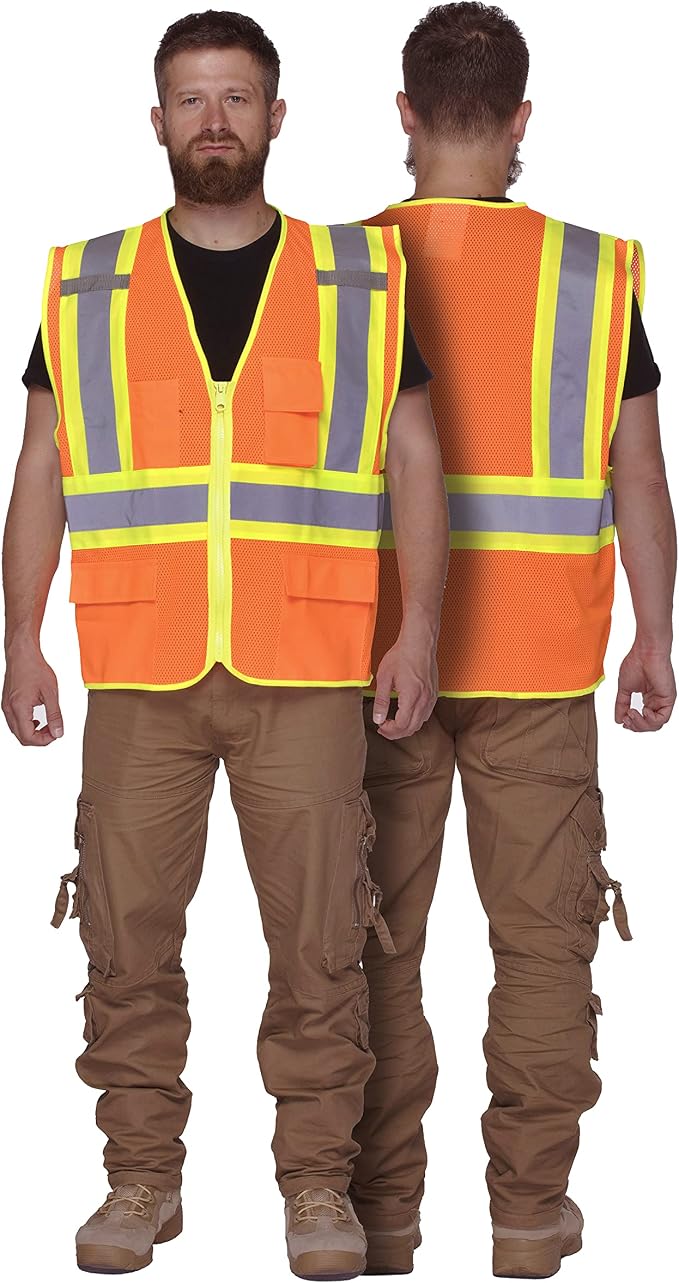KAYGO Reflective High Vis Safety Vest with Pockets for Men and Women KG0100 | Breathable Polyester Lightweight, Two-Tone, ANSI Class 2, for Construction, Warehouse, Surveying, Cycling, Machine Washable
