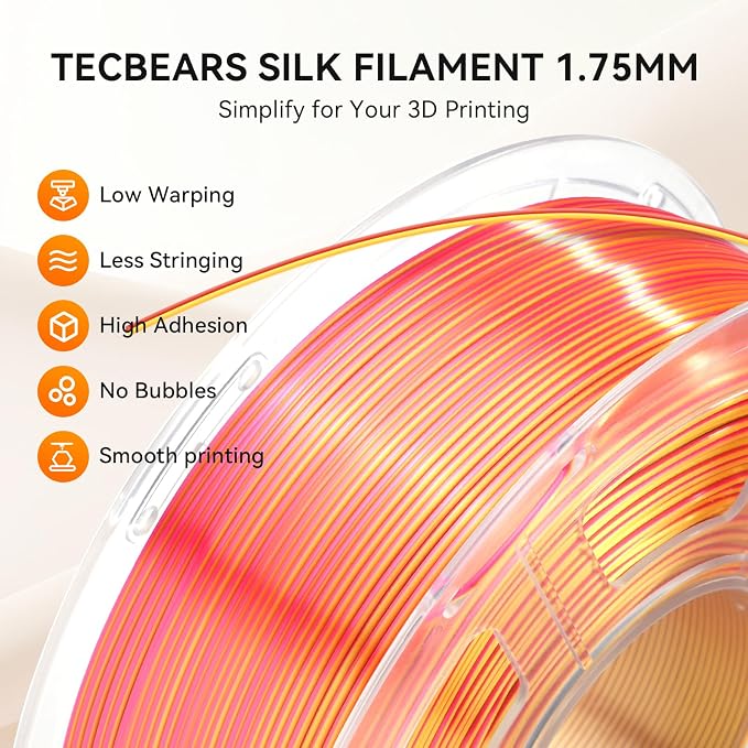 TECBEARS Silk PLA Filament Dual Color, Shiny 3D Printer Filament 1.75mm, Dimensional Accuracy +/- 0.02mm, 1kg Spool(2.2lbs) Fits for Most FDM 3D Printers(Pink Gold)