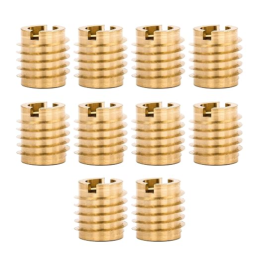 E-Z LOK Knife Threaded Insert for Hard-Wood, Brass Inserts 3/8-24 Internal Threads, 0.625" Length Pack of 10