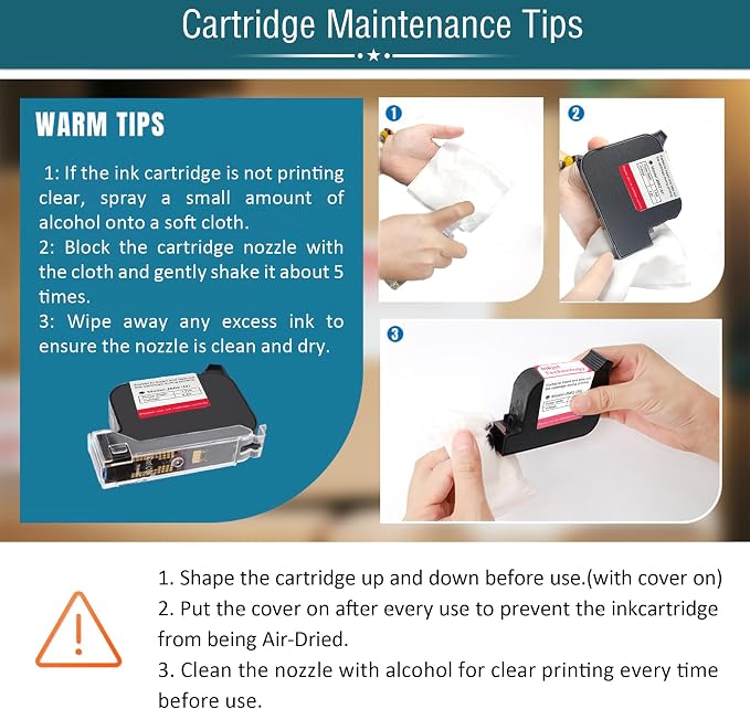 Phezer Original 42ml Black Quick Dry Solvent Ink Cartridge Replacement JS62 for 0.5inch/12.7mm Handheld Inkjet Printers P15 / P16 / P18 and 0.5-inch Mini Inkjet Printer (JS62 Cartridge)