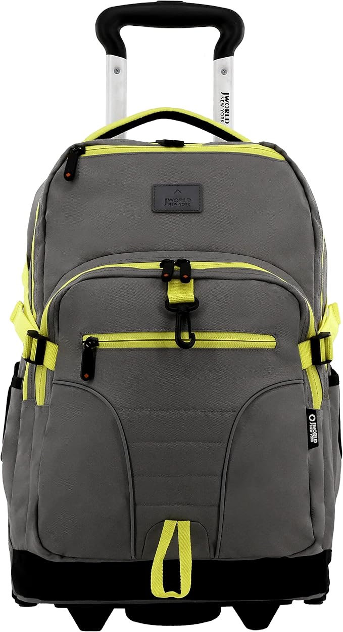 J World Lunar Rolling Backpack. Laptop Bag With Wheels. Wheeled Carry-On Travel Luggage, Grey, 19.5 x 13 x 8 Inches