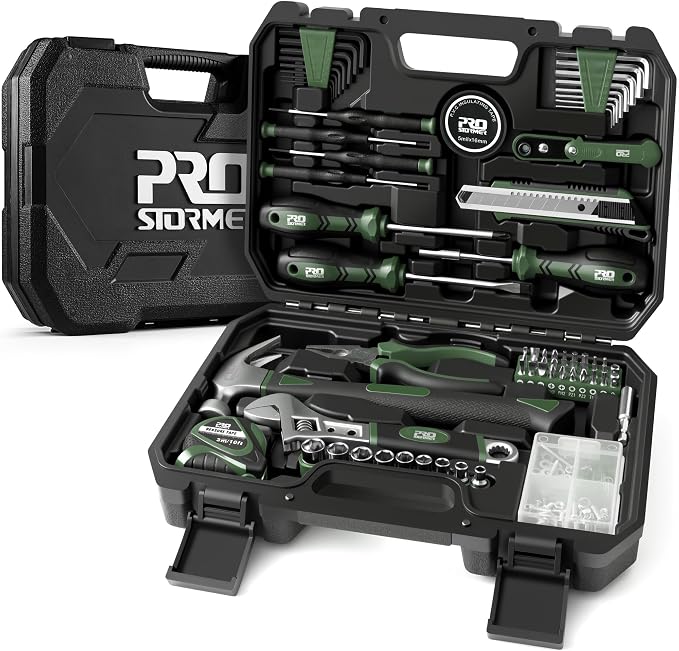 Prostormer 160-Piece Home Repair Tool Set, General Household Hand Tool Kit with Toolbox Storage Case for House, Garage, College Dorm and Office (Green)