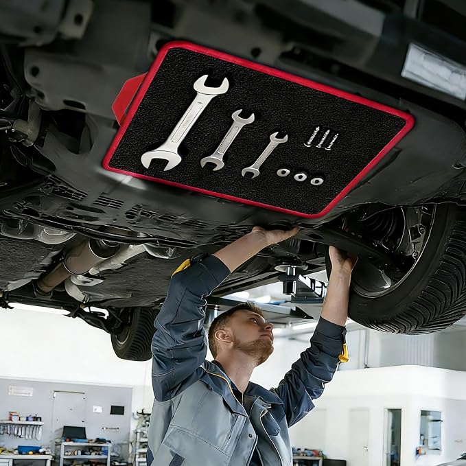 Flexible Magnetic Tool Mat with handles, 12.8" x9.5" Non-Slip Magnetic Tool Organizer & &Telescoping Magnetic Tool, Magnetic Tool Mat for Mechanics, Garage, Workshop & Auto Repair(Red)