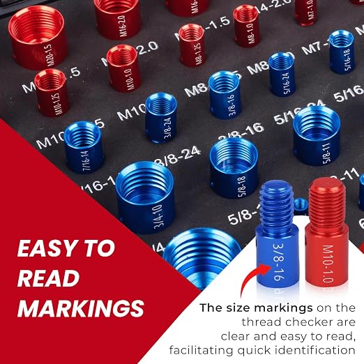 Thread Checker, 74pcs Nut and Bolt Thread Checker, 39 Inch & 35 Metric Box Set Thread Gauge, Thread Checker Standard and Metric Suitable for Size Checker of Bolts or Nuts in Narrow Areas