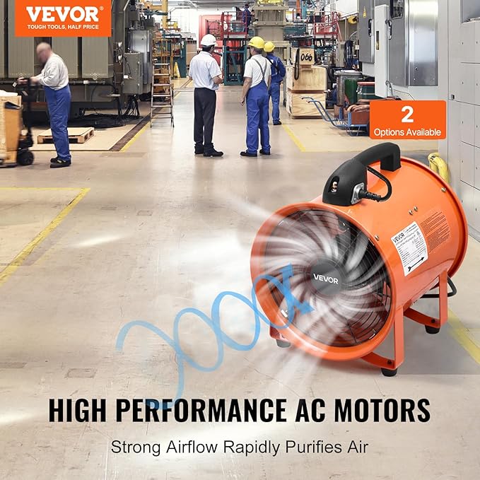 VEVOR Portable Ventilator with Hose, 2 Speed, 12 Inch Utility Blower Exhaust Fan with 33ft Flexible Duct, 367W 2894CFM High Velocity Industrial Air Mover for Extraction and Ventilation
