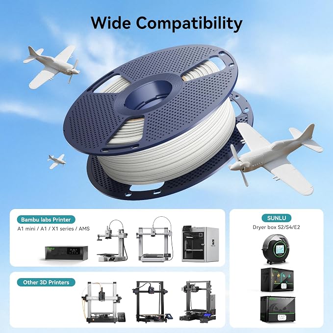 SUNLU Light Weight PLA Filament 1.75mm, 0.8KG, LW-PLA 350m Low-Density, Active Foaming 3D Printer Filament for RC Planes Drone Parts and Cosplay, Suit Most 3D Printers, White